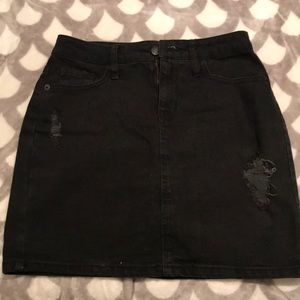 Distressed Black Denim Skirt
